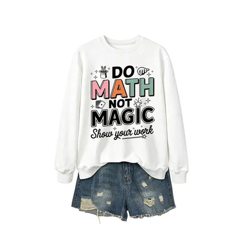 Γυναικείο Casual Βαμβακερό Μακρυμάνικο Φούτερ Do Math Not Magic Σλόγκαν Στρογγυλή Λαιμόκοψη Πουλόβερ Τοπ Μόδα Μοντέρνα Χαλαρά Εξωτερικά Ενδύματα