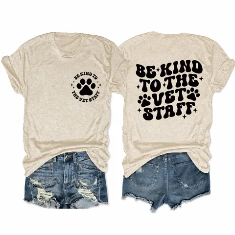 Maglietta Casual da Donna in Misto Cotone Con Stampa Grafica Be Kind To The Vet Staff Girocollo Manica Corta