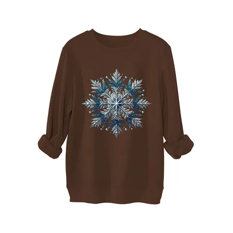 Dames Casual Verdikte Pluche Sneeuwvlok Pailletten Sweatshirt Warm Winter Ronde Hals Lange Mouw Pullover Top