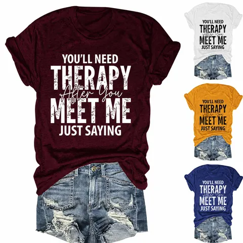 Γυναικείο Casual T-Shirt από Μείγμα Βαμβακιού Αστείο Αγγλικό Σύνθημα Στρογγυλή Λαιμόκοψη Κοντό Μανίκι Χαλαρή Εφαρμογή