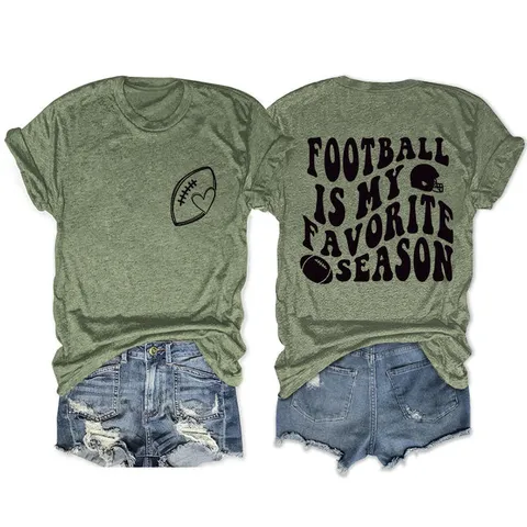 Women's Casual Cotton Blend T-Shirt Football Heart Graphic Print Loose Crew Neck Short Sleeve Top