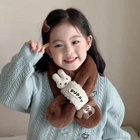 Niños Dibujos Animados Perro Conejo Peluche Cálido Bufanda Otoño Invierno Espesado Lindo Cuello Unisex Bebé Suave Forro Polar Calentador de Cuello