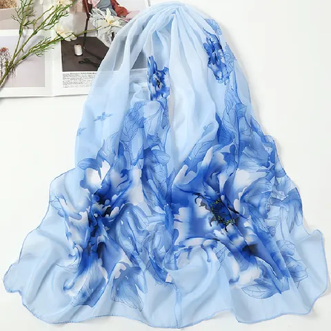 Damen Chiffon Schal Ethno-Stil Blumen Gedruckt Leichter Sonnenschutz Tuch Strand Schal Elegantes Dekoratives Geschenk
