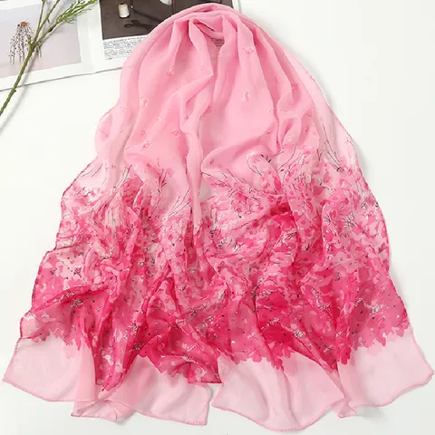 Damen Chiffon Schal Ethno-Stil Blumen Gedruckt Leichter Sonnenschutz Tuch Strand Schal Elegantes Dekoratives Geschenk