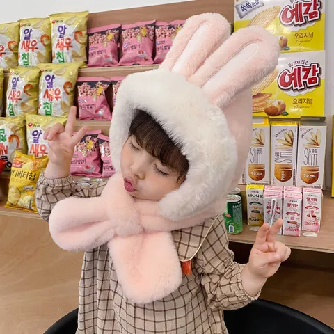 Bambini Inverno Caldo Cappello in Peluche E Sciarpa Tutto In Uno Carino Animale Paraorecchie Berretto Pile Ispessito Cappuccio Antivento