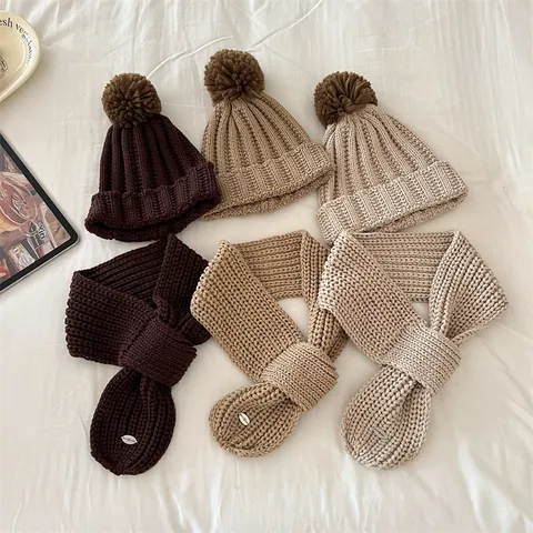 Kinder Winter Warm Strick Pom Pom Mütze Und Schaf Set Melillard Stil Kinder Weich Süß Winddicht Zubehör
