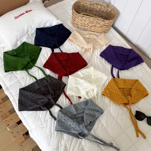 Korean Style Hollow Out Knitted Triangle Scarf Women Girls Autumn Breathable Solid Color Hair Bandana Headwear Windproof Neck Scarf