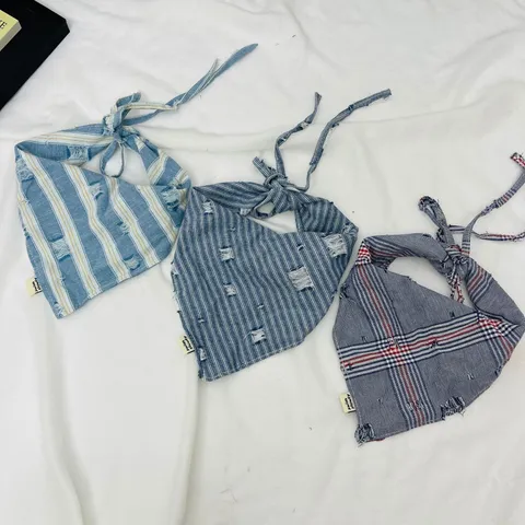 Kids Fashion Cotton Blend Triangle Scarf Distressed Striped Plaid Bandana Breathable Windproof Neck Warmer Bib