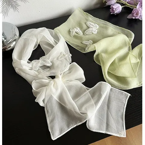 Sweet Butterfly Chiffon Scarf Women Neck Scarf Narrow Long Streamer Decorative Scarf Elegant Neckwear Fashion Accessory