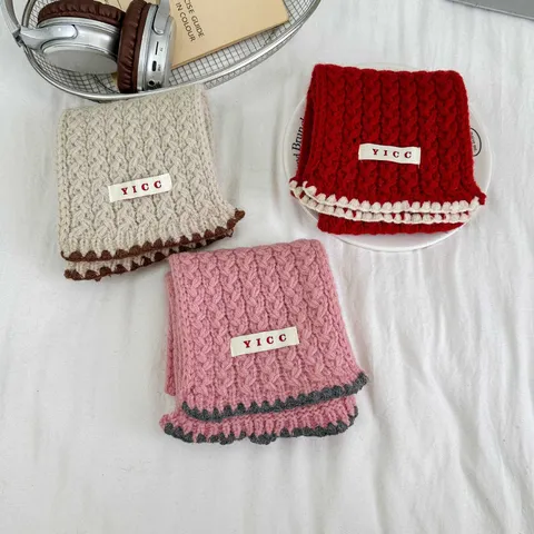 Kinder Einfarbig Zopfmuster Schal Winter Warm Unisex Baby Weich Lässiger Polyester Halsschal Kaltwetter Schal
