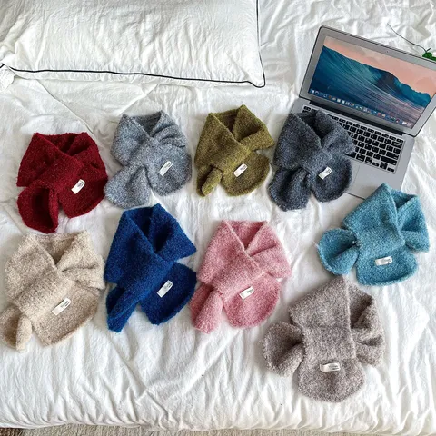 Kinder Winter Warmer Kreuz Schal Kinder Einfarbig Boucle Halswärmer Weich Gemütlich Lässiger Schal Für Jungen Und Mädchen