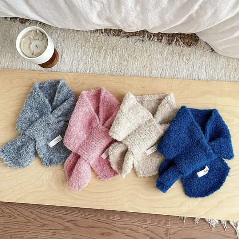 Kinder Winter Warmer Kreuz Schal Kinder Einfarbig Boucle Halswärmer Weich Gemütlich Lässiger Schal Für Jungen Und Mädchen