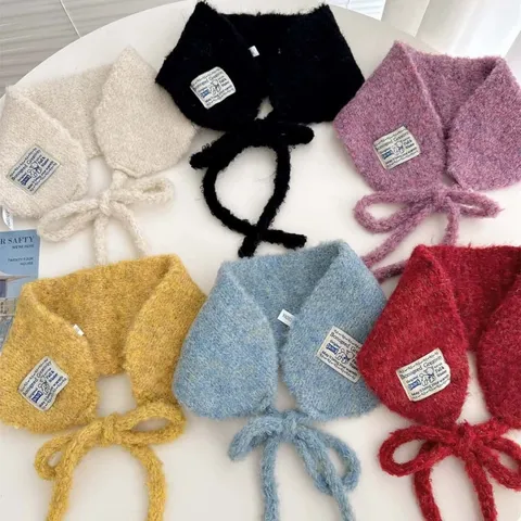 Damen Winter Warm Knitted Schal Süße Schleife Strap Ohrenschützer Einfarbig Polka Dot Mode Schal Outdoor Kälteschutz