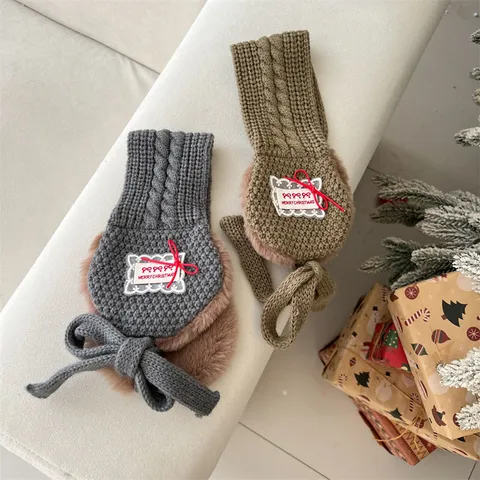 Kinderen Winter Warme Oorwarmers Schattige Strik Gebreid Pluche Oorwarmers Zacht Fleece gevoerd Buiten Koud Weer Oorbeschermers