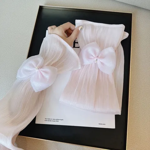 Manchettes de Protection Solaire en Soie Glacée pour Femmes Été Respirant Anti-UV Avec Nœud Perle Extérieur Conduite Cyclisme