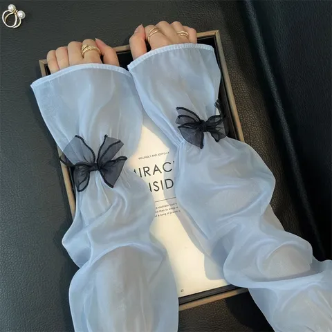 Manchettes de Protection Solaire d'Été pour Femmes Doux Noeud Papillon Maille Respirant Protection UV Conduite en Plein Air Cyclisme Refroidissement