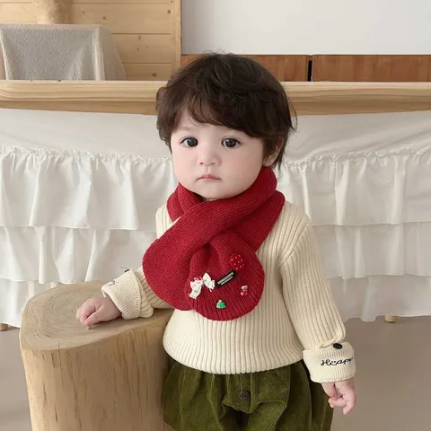 Kinder Weihnachten Halswärmer Winter Süße Einfarbige Warme Schal Polyester Kinder Outdoor Kaltwetter Halstuch