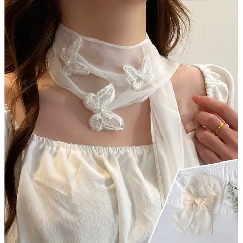 Sweet Butterfly Chiffon Scarf Women Neck Scarf Narrow Long Streamer Decorative Scarf Elegant Neckwear Fashion Accessory