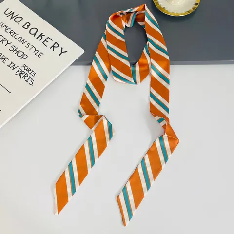 Women's Fashion Printed Long Silk Scarf Versatile Thin Ribbon Neck Scarf Hair Band Bag Accessory