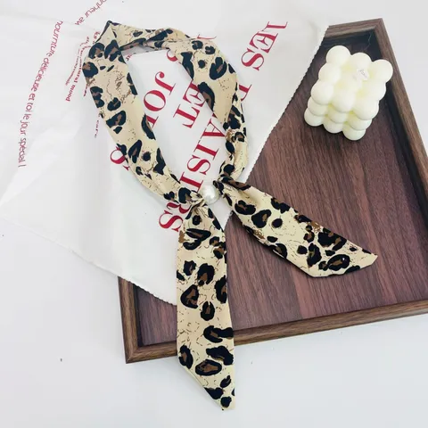 Vintage Blumen Polka Dot Leopard Print Schmaler Schal Mit Perle Elegante Damen Halstuch Mehrzweck Band Haarband