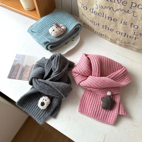 Kinder Winter Warmer Gestrickter Schal Einfarbig Süß Cartoon Flicken Kinder Halswärmer Weich Bequemer Mode Schal