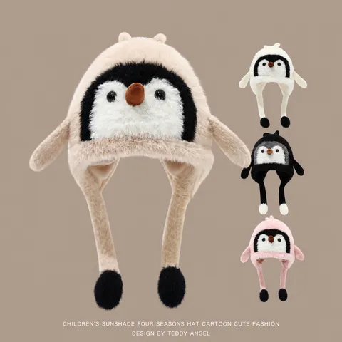 Süßer Cartoon Pinguin Plüsch Ohrenklappen Hut Verdickter Warmen Winter Fleece Tier Mütze Für Kinder Und Erwachsene