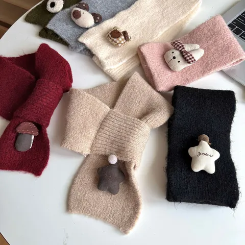 Bufanda de Punto Cálida de Invierno para Niños Lindo Animal de Dibujos Animados Calentador de Cuello Cruzado Bufanda Decorada de Forro Suave