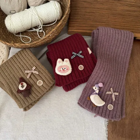 Kinder Gestrickter Schal Winter Warm Verdickt Süß Cartoon Patchwork Schal Koreanischer Stil Weicher Halswärmer Für Kinder