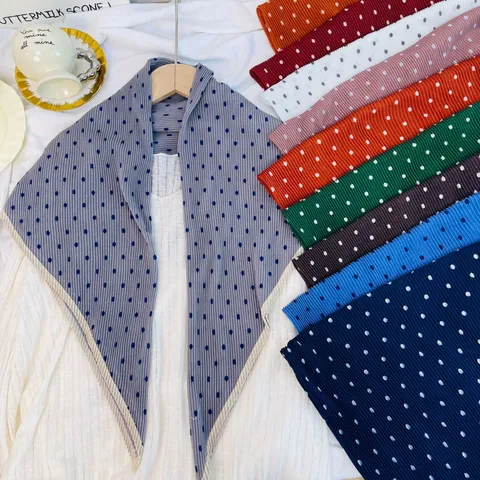 Vintage Pleated Polka Dot Square Scarf For Women Polyester Warm Autumn Winter Neck Scarf Lightweight Decorative Head Scarf