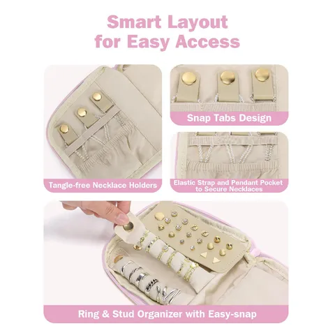 Bolsa Organizadora de Joyas Acolchada Portátil de Poliéster para Viajes Mujer Color Sólido Estuche de Joyas Con Cremallera