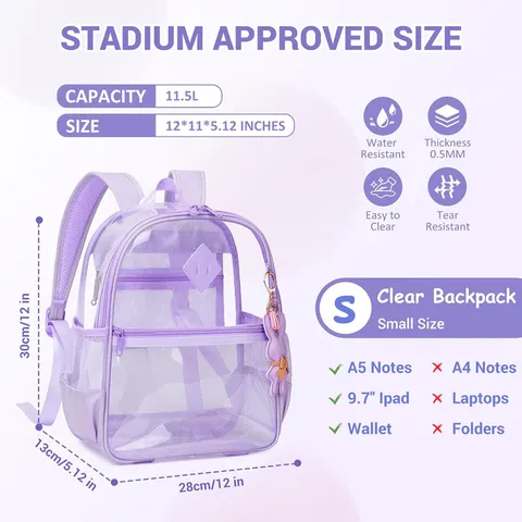 Heavy Duty PVC Transparent Backpack Mini Clear Bag Stadium Approved For Concerts Sports Events Waterproof School Backpack