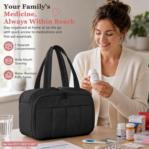 Borsa Medica Portatile a Doppio Strato con Ampia Apertura Organizzatore per Medicinali Kit di Primo Soccorso Impermeabile