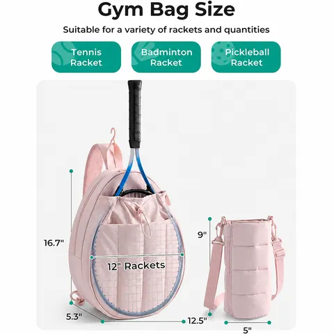 Quilted Tennis Racket Backpack Set With Matching Water Bottle Bag Portable Sports Shoulder Bag For Tennis Badminton Pickleball Racket Outdoor Fitness Gear