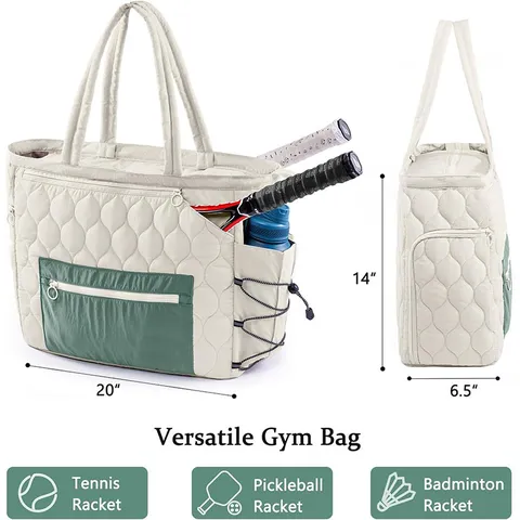 Women Quilted Tennis Bag Large Capacity Sports Tote Bag Lightweight Waterproof Shoulder Bag For Outdoor Sports Gym Fitness