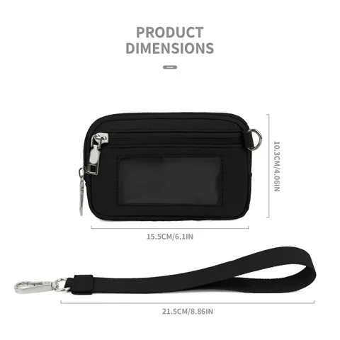 Pochette de Poignet Portable en Nylon Fenêtre d'ID Transparente Porte-Cartes Porte-Monnaie Petit Portefeuille à Fermeture Éclair