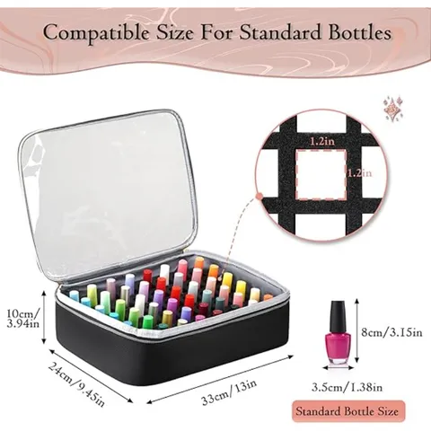 Large Capacity Nail Polish Organizer Travel Bag Multi Layer Toiletry Storage Case With Removable Pouches Black
