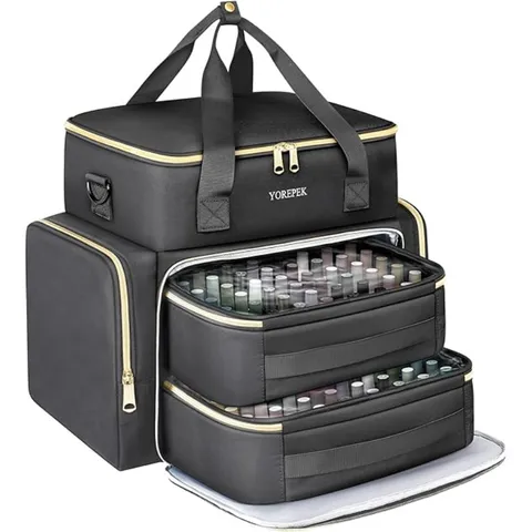 Large Capacity Nail Polish Organizer Travel Bag Multi Layer Toiletry Storage Case With Removable Pouches Black
