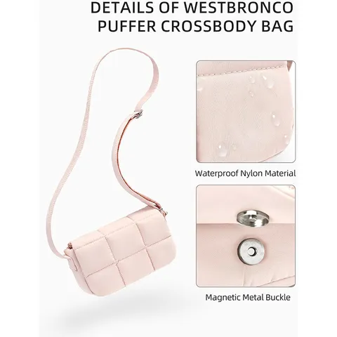 Women's Lightweight Nylon Quilted Crossbody Bag Small Puffer Shoulder Tote Bag With Multiple Pockets