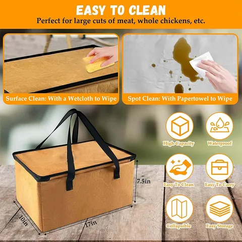 Large Capacity Insulated BBQ Cooler Bag Waterproof Tyvek Paper Thermal Picnic Bag Foldable Food Storage For Camping