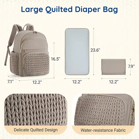 Large Quilted Diaper Bag Backpack Multifunction Travel Baby Nappy Bag Waterproof Maternity Nursing Backpack For Mom