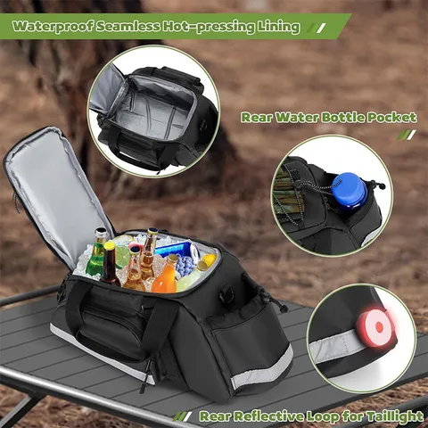 Large Capacity Bicycle Rear Rack Bag Waterproof Cycling Saddle Bag Trunk Cooler Bag With Removable Shoulder Strap