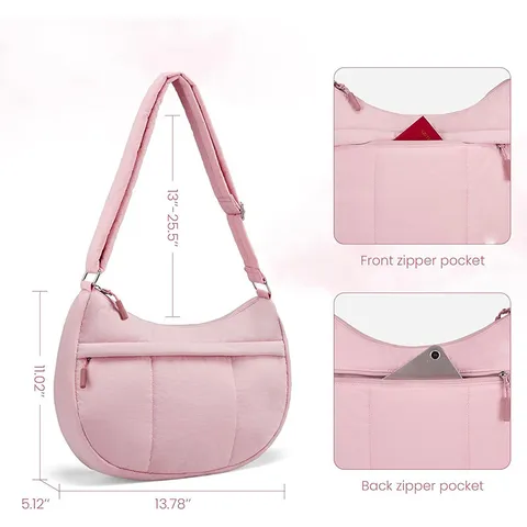 Women's Casual Nylon Quilted Crossbody Bag Small Dumpling Shoulder Bag Lightweight Daily Travel Purse With Adjustable Strap