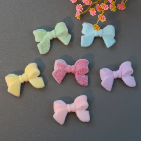 Flocking Velvet Bow And Heart Loose Beads Acrylic Thru-Hole Beads DIY Jewelry Making Accessories Craft Supplies