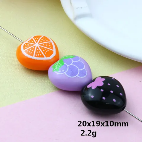 Perles Vrac Imprimées Fruit Cœur Acrylique Forme Pastèque Fraise Trou Direct DIY Chaîne Téléphone Accessoires Perles