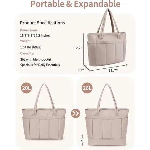 Large Capacity Expandable Polyester Tote Bag Lightweight Portable Travel Shoulder Bag Minimalist Handbag For Women