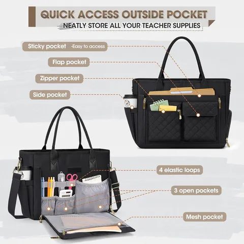 Women Large Capacity Tote Bag Laptop Bag Professional Commuter Shoulder Bag Multi-Pocket Briefcase Quilted Work Bag