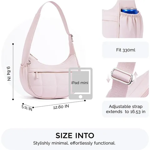 Women Quilted Puffer Shoulder Bag Large Capacity Soft Down Underarm Bag Adjustable Strap Casual Tote Handbag