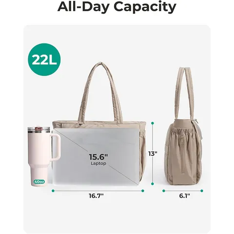 Women's Quilted Puffer Tote Bag Large Capacity Down Handbag Fashion Casual Shoulder Bag Daily Travel Tote