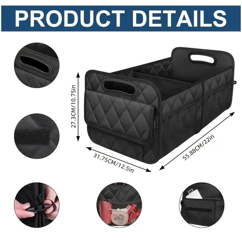 Car Trunk Organizer Large Capacity Foldable Oxford Cloth Storage Box With Compartments Car Interior Storage Container
