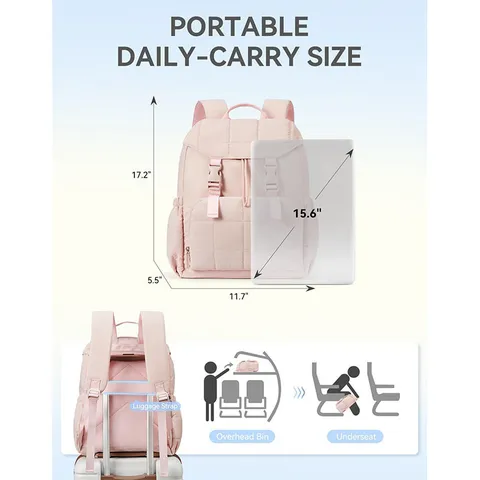 Waterproof Quilted Backpack For Women Large Capacity Travel Laptop Casual School Bag Plaid Puffer Daypack